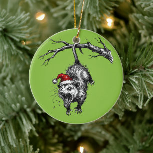 Grungy Opossum Silent Scream Peace on Earth Ceramic Ornament