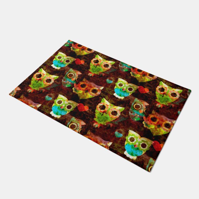 Grungy Owls seamless pattern II + your idea Doormat (Angled)
