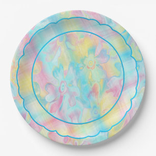Grungy-Painted-Florals-Plaid-1-Scallop Paper Plate