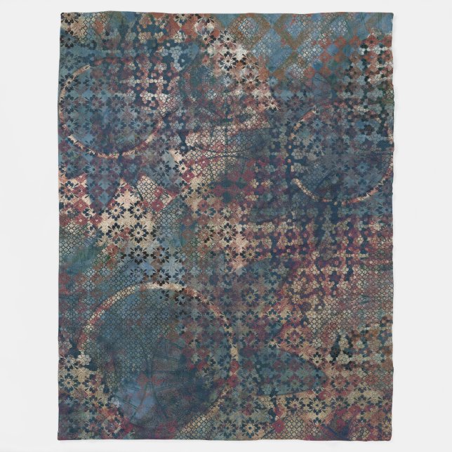 Grungy Patterns with Messy Patchwork of Textures Fleece Blanket (Front)
