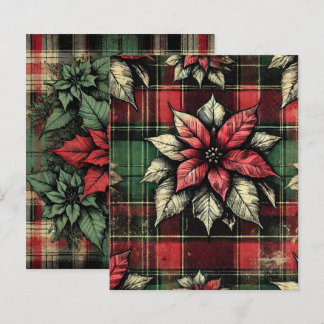 Grungy Poinsettia Plaid Fabric Scrapbook Paper