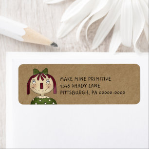 Grungy Primitive Rag Doll Country Return Address L