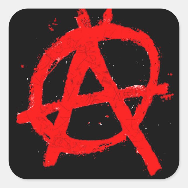 Grungy Red Anarchy Symbol Square Sticker (Front)