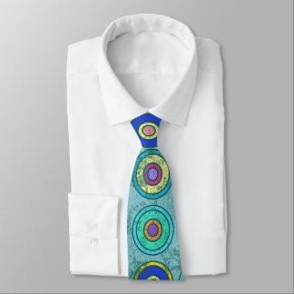 Grungy Retro Blue Circle Pattern Tie