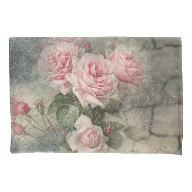 GRUNGY ROSES - Vintage Flowers Pillowcase (Front)