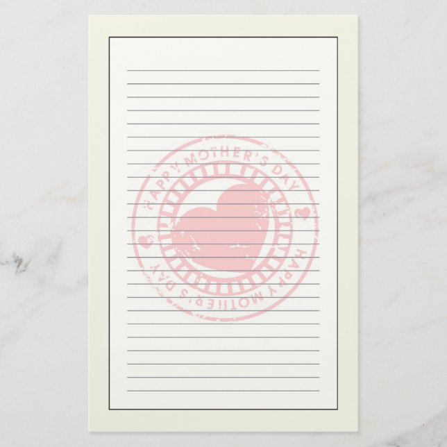 Grungy Rubber Stamp for Happy Mother's Day Stationery (Front)