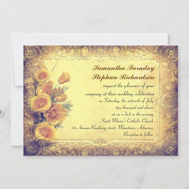 grungy rustique invitation de mariage antique (Devant)
