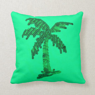 Grungy Sequined Palm Tree Image Throw Pillow