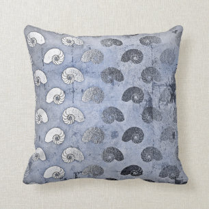 Grungy Silver Grey Blue Seashells Ocean Beach Throw Pillow