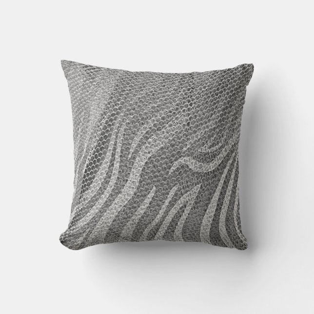 Grungy Silver Sequin Abstract Grey Zebra Texture Throw Pillow (Front)