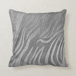 Grungy Silver Sequin Abstract Grey Zebra Texture Throw Pillow