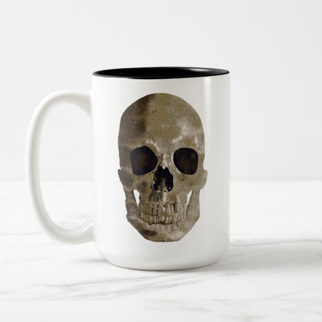 Grungy Skull Halloween Two-Tone Coffee Mug (Left)
