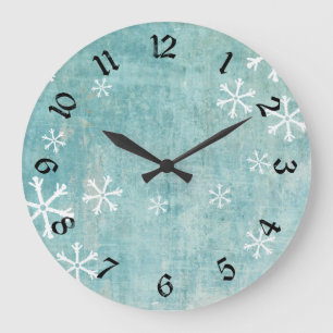 Grungy Snowflakes Large Clock