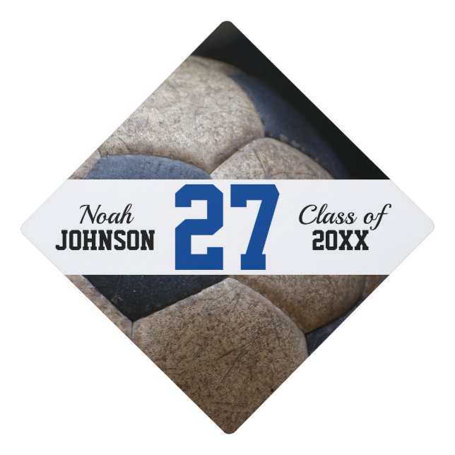 Grungy Soccer Ball Custom Jersey Number Graduation Cap Topper (Front)