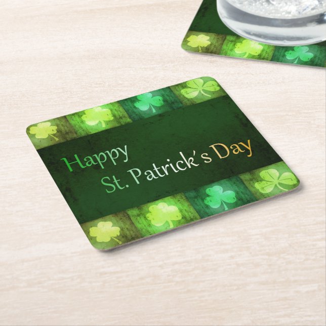 Grungy St. Patrick's Day Shamrocks - Paper Coaster (Angled)