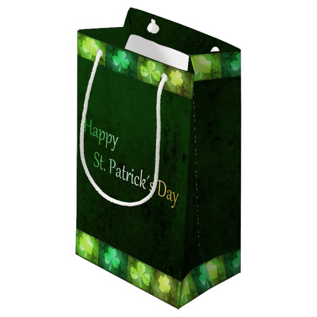 Grungy St. Patrick's Day Shamrocks Small Gift Bag (Front Angled)