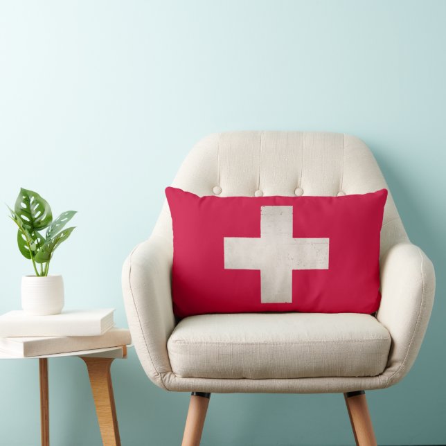 Grungy Switzerland Cross Lumbar Pillow (Chair)