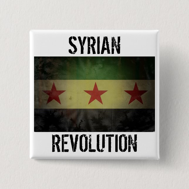 Grungy "Syrian Revolution" Syria Flag 2 Inch Square Button (Front)