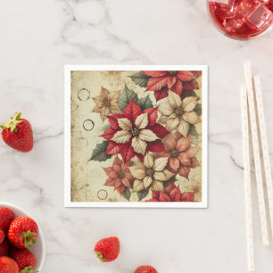 Grungy Tattered Poinsettia Floral Decoupage Paper Napkin