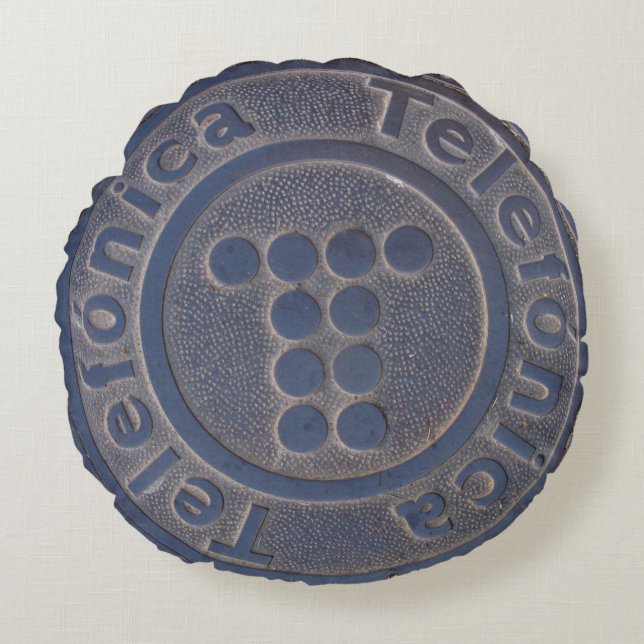 Grungy Telefonica Manhole Round Pillow (Front)