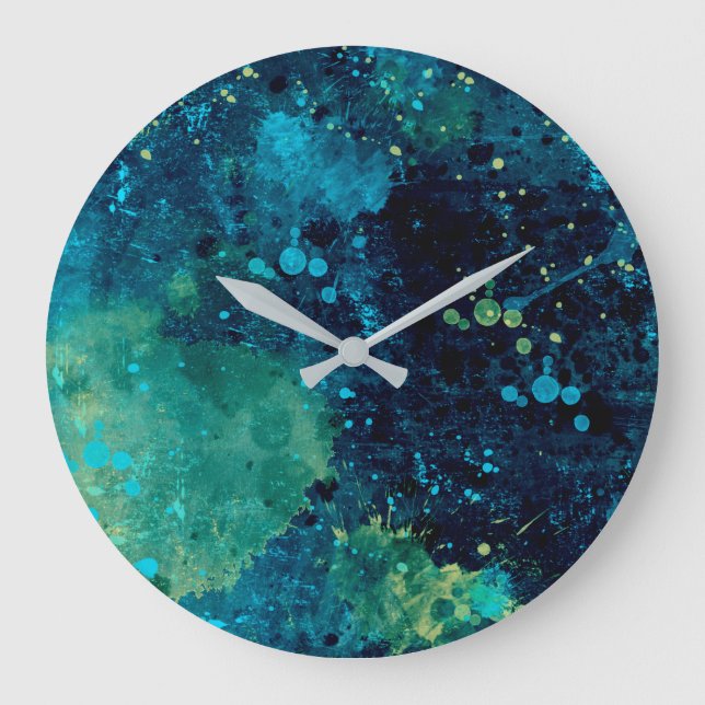 Grungy Turquoise and Yellow Large Clock (Front)