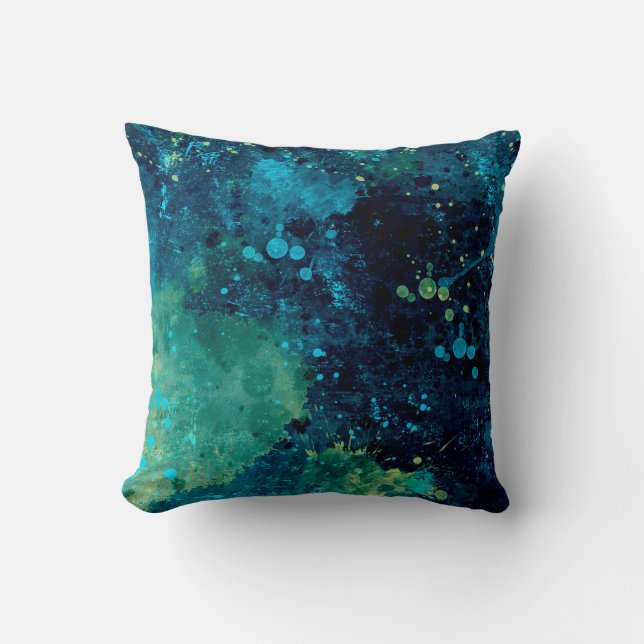 Grungy Turquoise and Yellow Throw Pillow (Front)