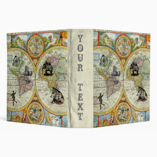 Grungy Vintage Map with Transportation Engravings Binder