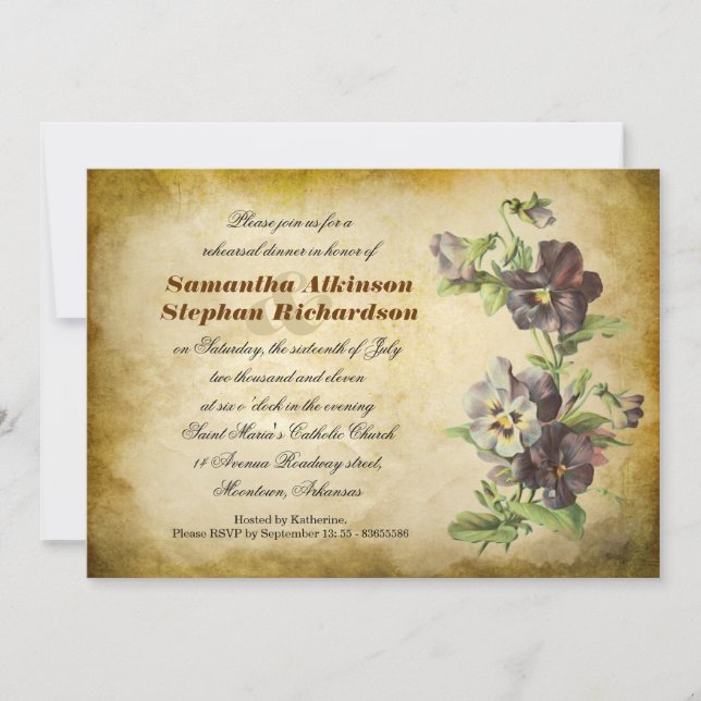 grungy vintage old paper rehearsal dinner invites (Front)