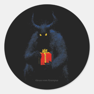 Gruss Vom Krampus Horns Holiday Christmas Vintage Classic Round Sticker
