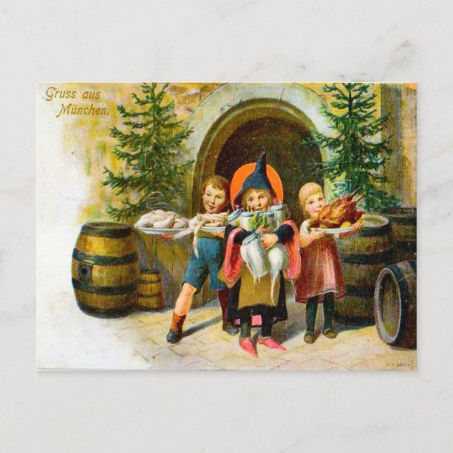 Gruss von Munchen, Germany, Christmas 1907 Holiday Postcard (Front)