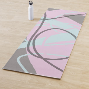 Gry / Taupe, Pink and Light Blue Abstract Modern  Yoga Mat