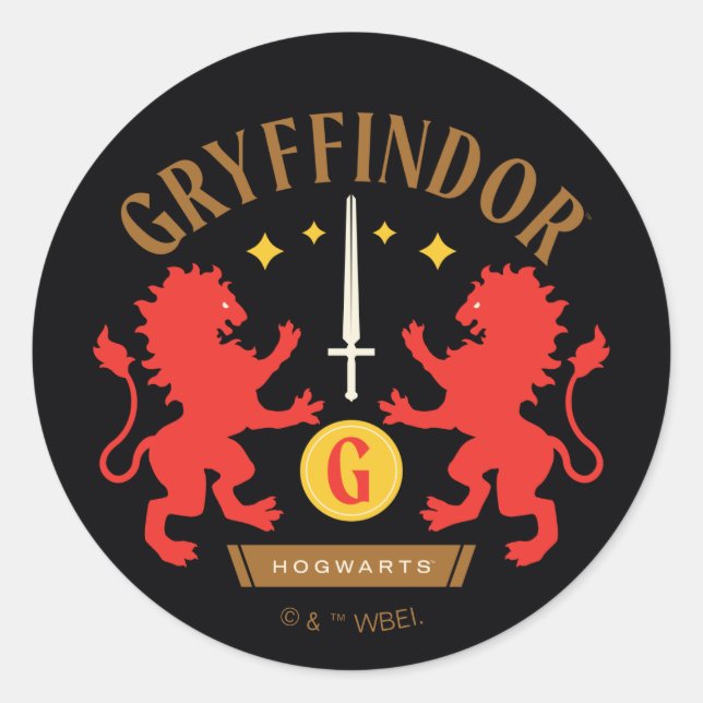 GRYFFINDOR™ House Double Lion Sword Graphic Classic Round Sticker (Front)