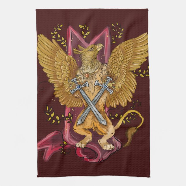 Gryphon with Swords Kitchen Towel (Vertical)