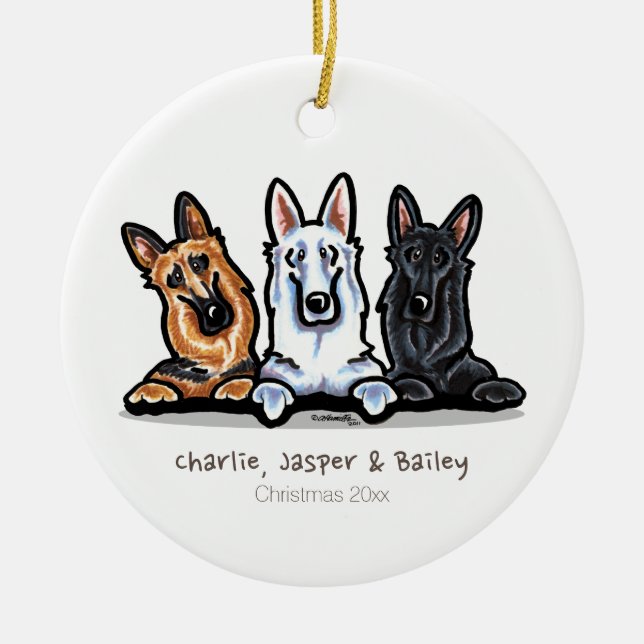 GSD Black White and Tan Ceramic Ornament (Front)