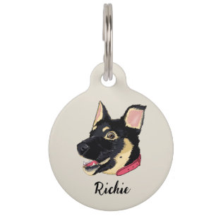 GSD Puppy Illustration Monogram Dog Lover Gift Pet Tag