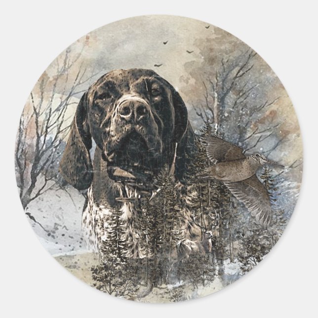 GSP, German Shorthaired Pointer Classic Round Sticker (Front)
