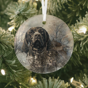 GSP, German Shorthaired Pointer Glass Ornament