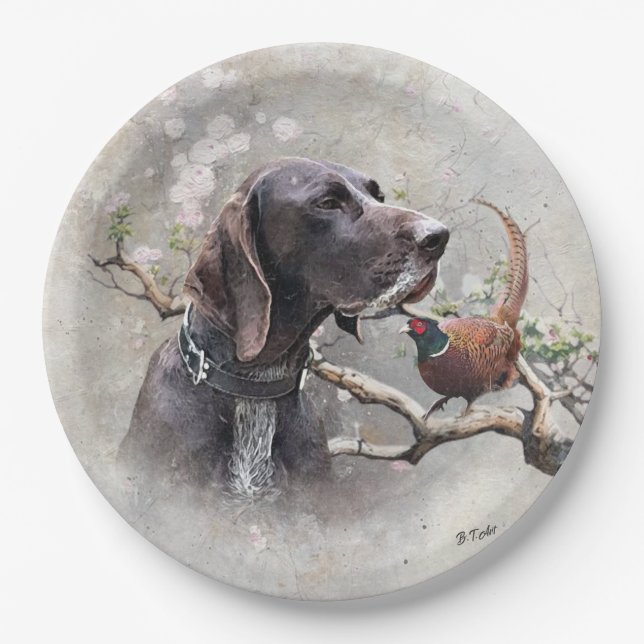 GSP Hunting Art – Precision, Passion, and Pheasant Paper Plate (Front)