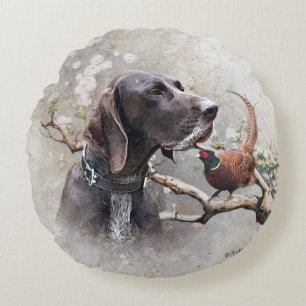GSP Hunting Art – Precision, Passion, and Pheasant Round Pillow