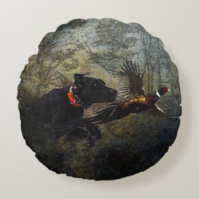 GSP , Hunting pheasant   Round Pillow (Front)