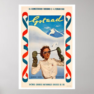 Gstaadt Bernese Oberland Switzerland Vintage Ski Poster