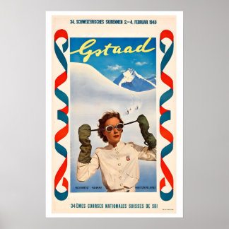 Gstaadt Bernese Oberland Switzerland Vintage Ski Poster