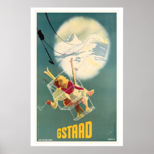 Gstaadt Bernese Oberland Switzerland Vintage Ski Poster