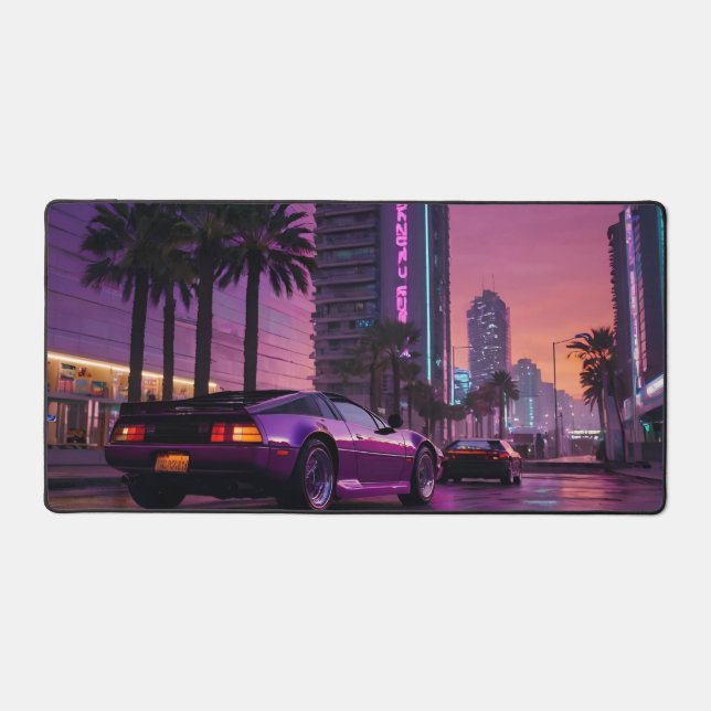 GTA 6 Vibe Desk Mat Retro Car in Neon Desk Mat (Front)