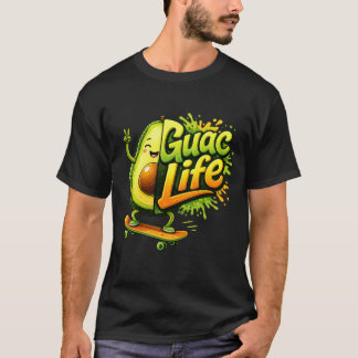 Guac Life Funny Avocado Skateboard Illustration T-Shirt