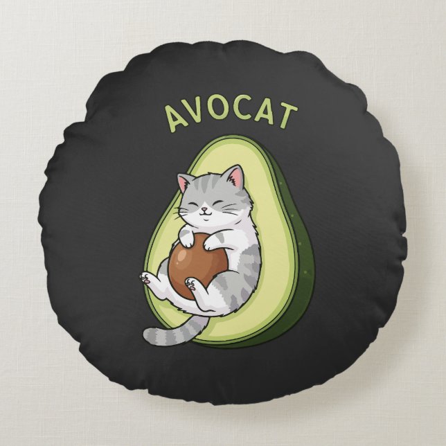 Guac Meow Mode Round Pillow (Front)