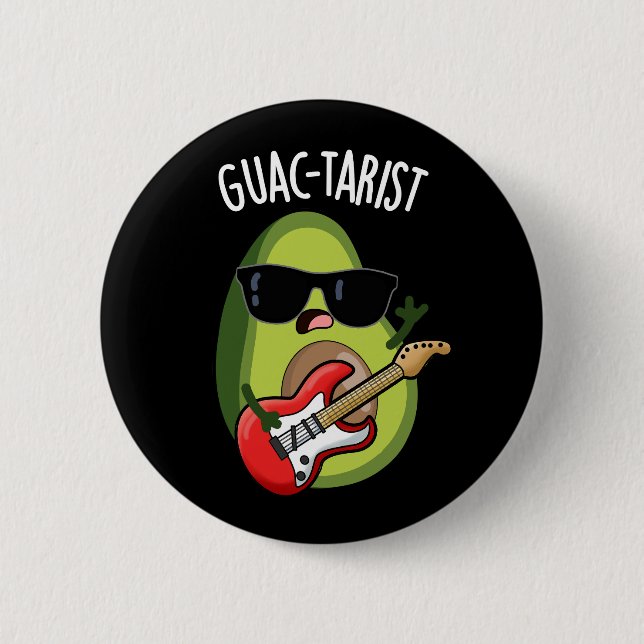 Guac-tarist Funny Avocado Pun Dark BG 2 Inch Round Button (Front)