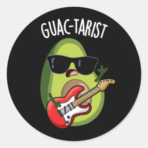 Guac-tarist Funny Avocado Pun Dark BG Classic Round Sticker