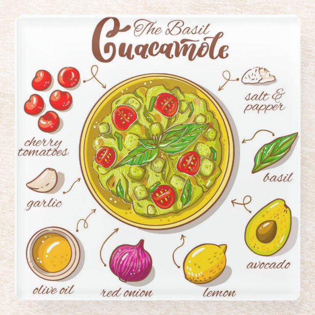 Guacamole Recipe Glass Coaster (Front)