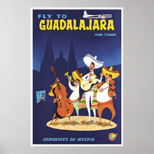 Guadalajara Art Mexico Travel Poster Aeronaves